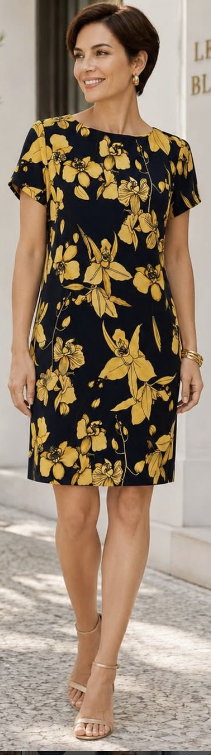 Lelis Blanc Vestido de Crepe Estampado de Flores Amarelas 