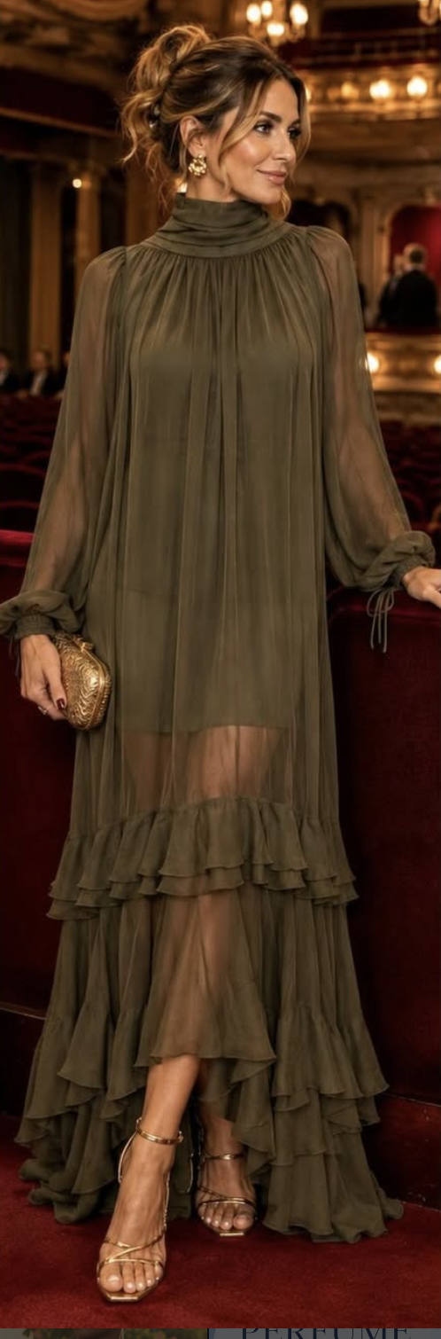 Ricca Soares Vestido em Crepe de Seda com Transparência 