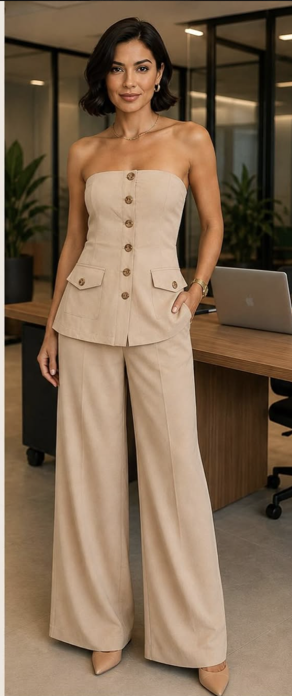 Gitta Conjunto Calça Pantalona e Colete Tomara Que Caia
